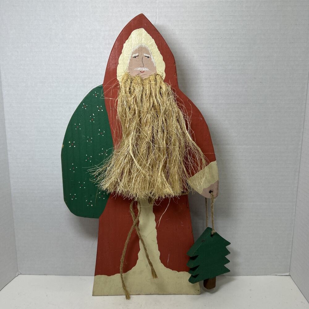 Santa Claus Folk Art Wood Standing Figurine Primitive Country Rustic 17" Tall